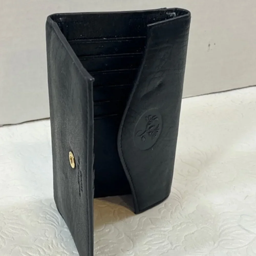 VTG Buxton Black Cowhide Leather Trifold Wallet Credit Card Slots 5.5